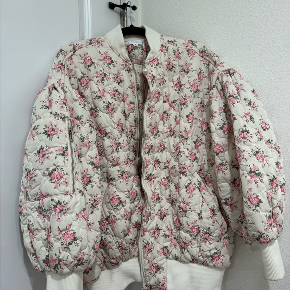 Mable Jackets & Blazers - Quilted Floral Bomber Jacket - Pink on Cream